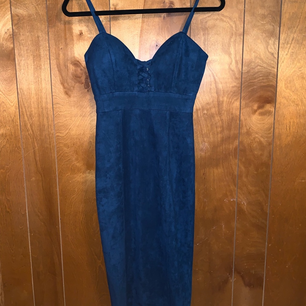 Fashion Nova Blue Suede Midi Dress